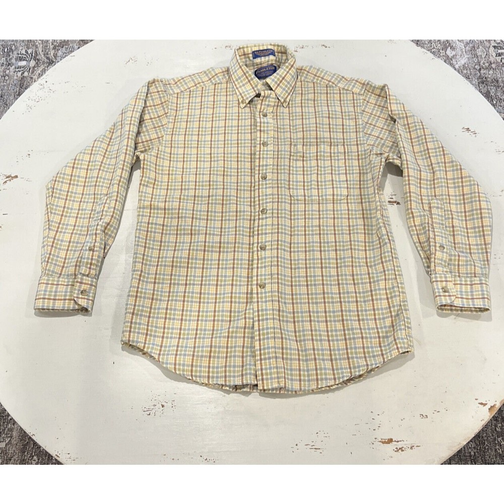Pendleton Men's Muted Plaid Button Up Long Sleeve Shirt Size Medium 100% Wool
